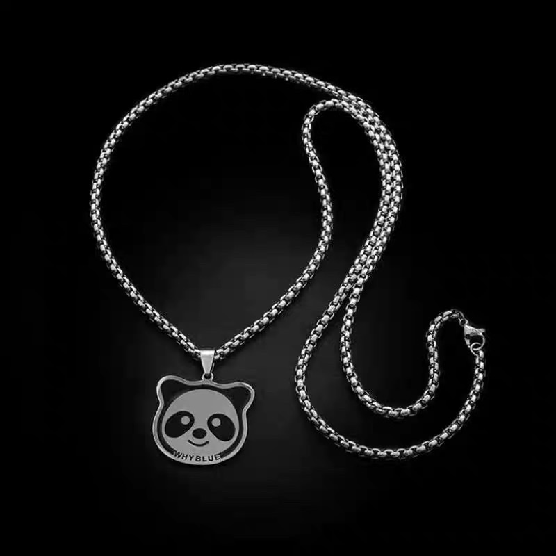 Factory direct sale Panda necklace for women, with a unique design sense, fashionable titanium steel that doesn't fade, new trendy and cool sweater T-shirt, hip-hop men's necklace detail image 3