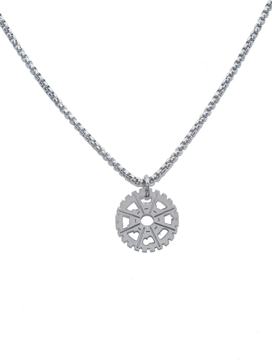 Factory direct sales: Simple and niche design, broken gear pendant necklace, men's and women's trendy brand, hip-hop personality spring and summer accessories, titanium steel pendant detail image 1