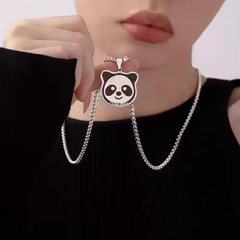 厂家直销熊猫项链女小众设计感时尚钛钢不掉色新款潮酷毛衣T恤嘻哈男项链