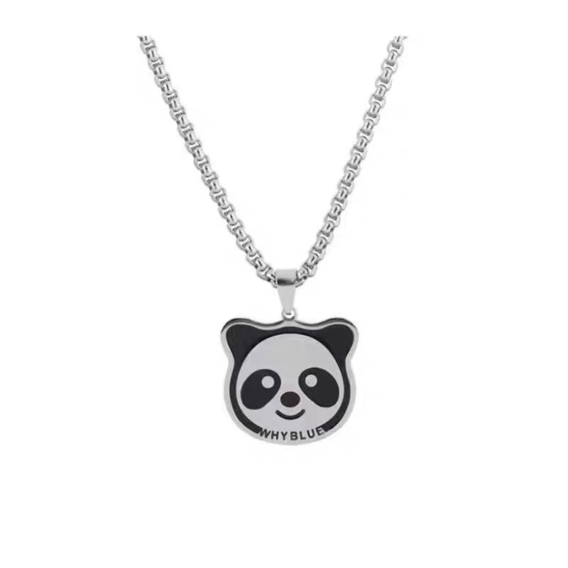 Factory direct sale Panda necklace for women, with a unique design sense, fashionable titanium steel that doesn't fade, new trendy and cool sweater T-shirt, hip-hop men's necklace detail image 1