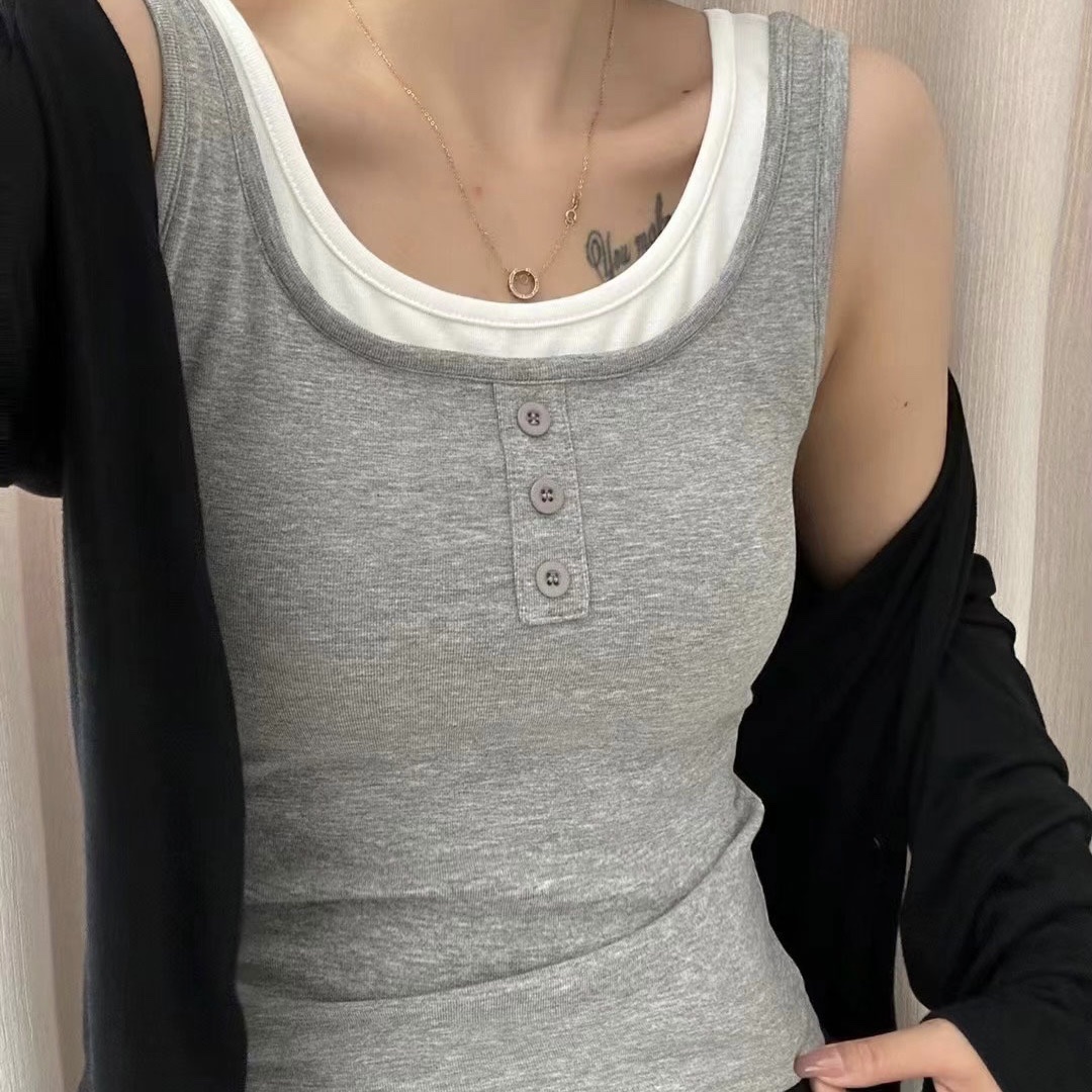 The United States Empire 88802 Color Three Button Round Neck Vest For Women Latex Fixed Coaster Frosted Thermal Underwear Vest Fashion Matching Color Slim-Fit Base Vest Specification drawing