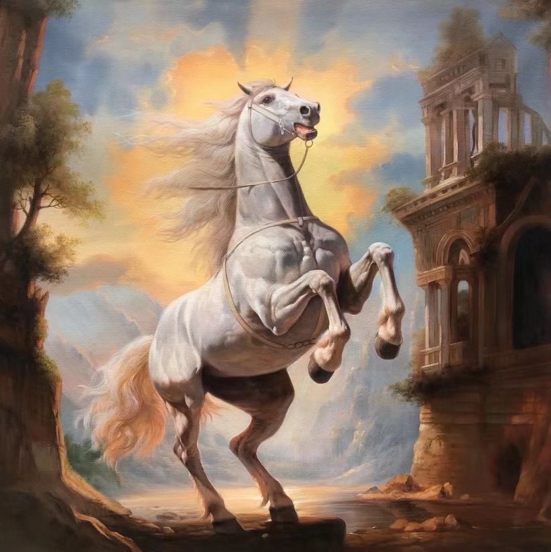 手绘油画骏马图客厅大气马到成功装饰画动物竖版入户玄关走廊挂画油画墙面装饰，沙发背景画墙面装饰，沙发背景画油画油画油画详情图11