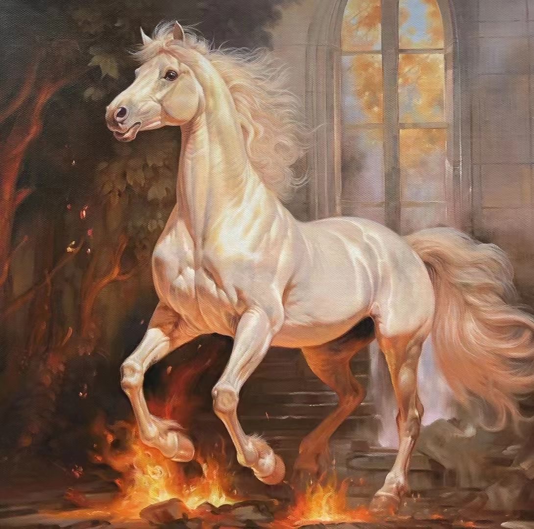 手绘油画骏马图客厅大气马到成功装饰画动物竖版入户玄关走廊挂画油画墙面装饰，沙发背景画墙面装饰，沙发背景画油画油画油画详情图7