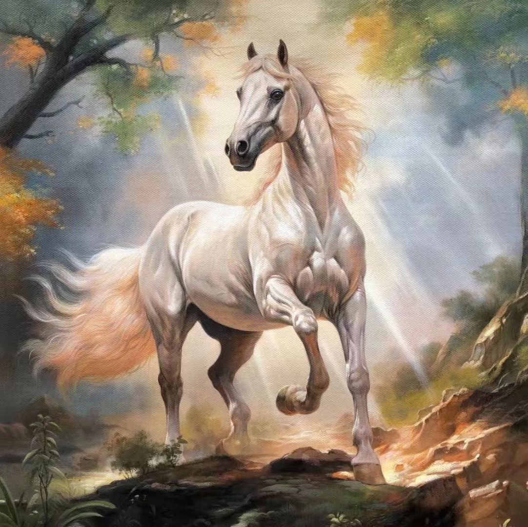 手绘油画骏马图客厅大气马到成功装饰画动物竖版入户玄关走廊挂画油画墙面装饰，沙发背景画墙面装饰，沙发背景画油画油画油画详情图9