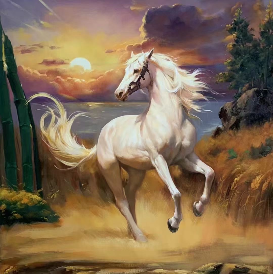 手绘油画骏马图客厅大气马到成功装饰画动物竖版入户玄关走廊挂画油画墙面装饰，沙发背景画墙面装饰，沙发背景画油画油画油画详情图3