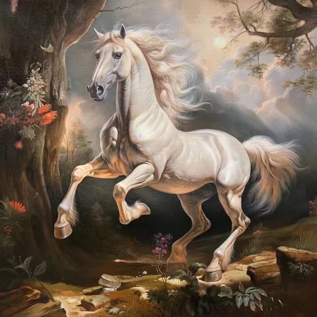 手绘油画骏马图客厅大气马到成功装饰画动物竖版入户玄关走廊挂画油画墙面装饰，沙发背景画墙面装饰，沙发背景画油画油画油画详情图8