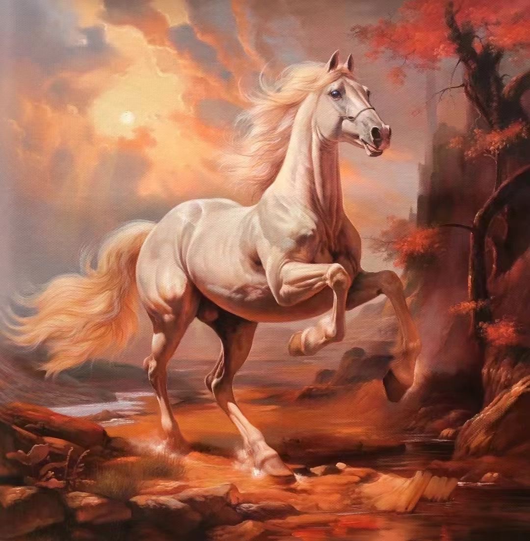 手绘油画骏马图客厅大气马到成功装饰画动物竖版入户玄关走廊挂画油画墙面装饰，沙发背景画墙面装饰，沙发背景画油画油画油画详情图12