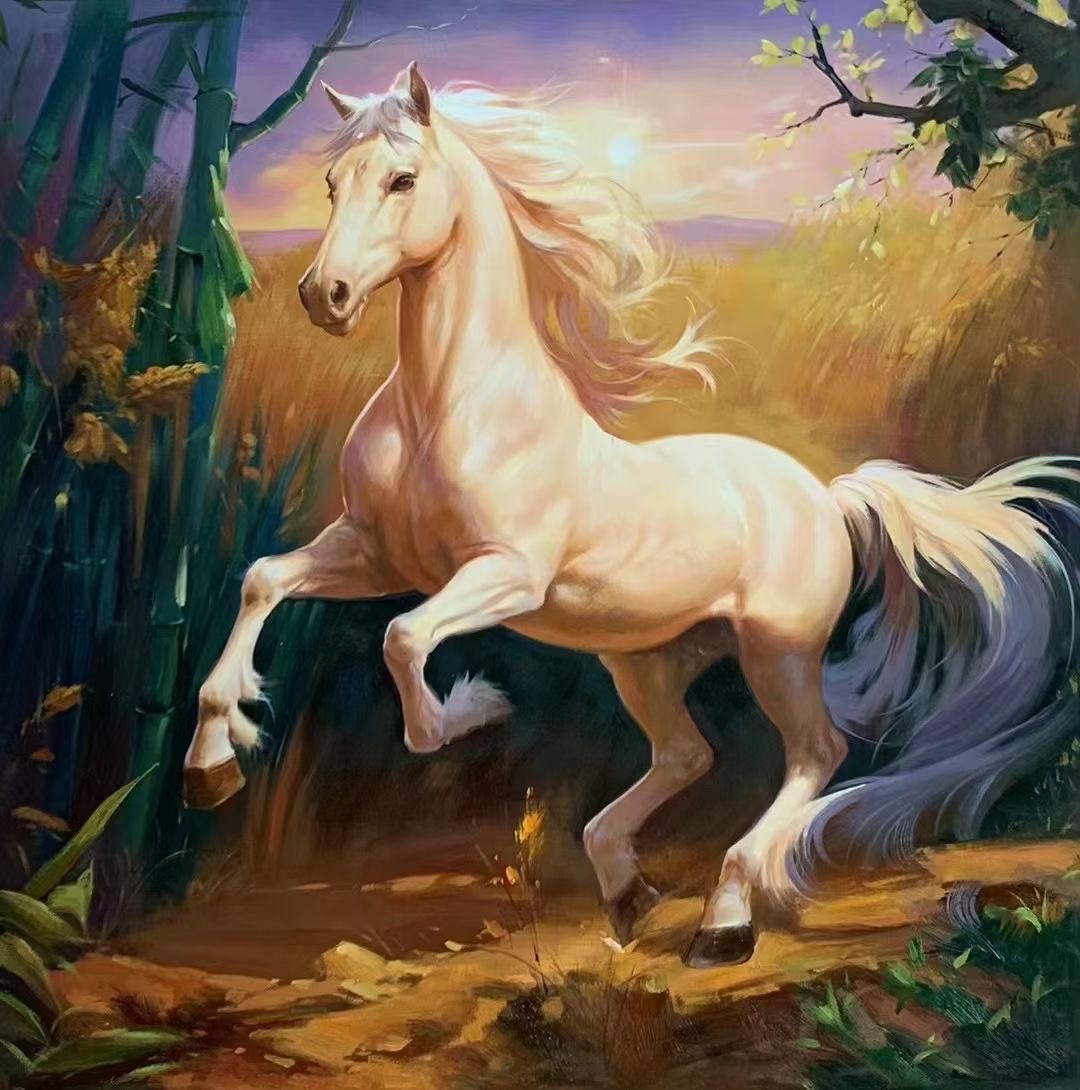 手绘油画骏马图客厅大气马到成功装饰画动物竖版入户玄关走廊挂画油画墙面装饰，沙发背景画墙面装饰，沙发背景画油画油画油画详情图5