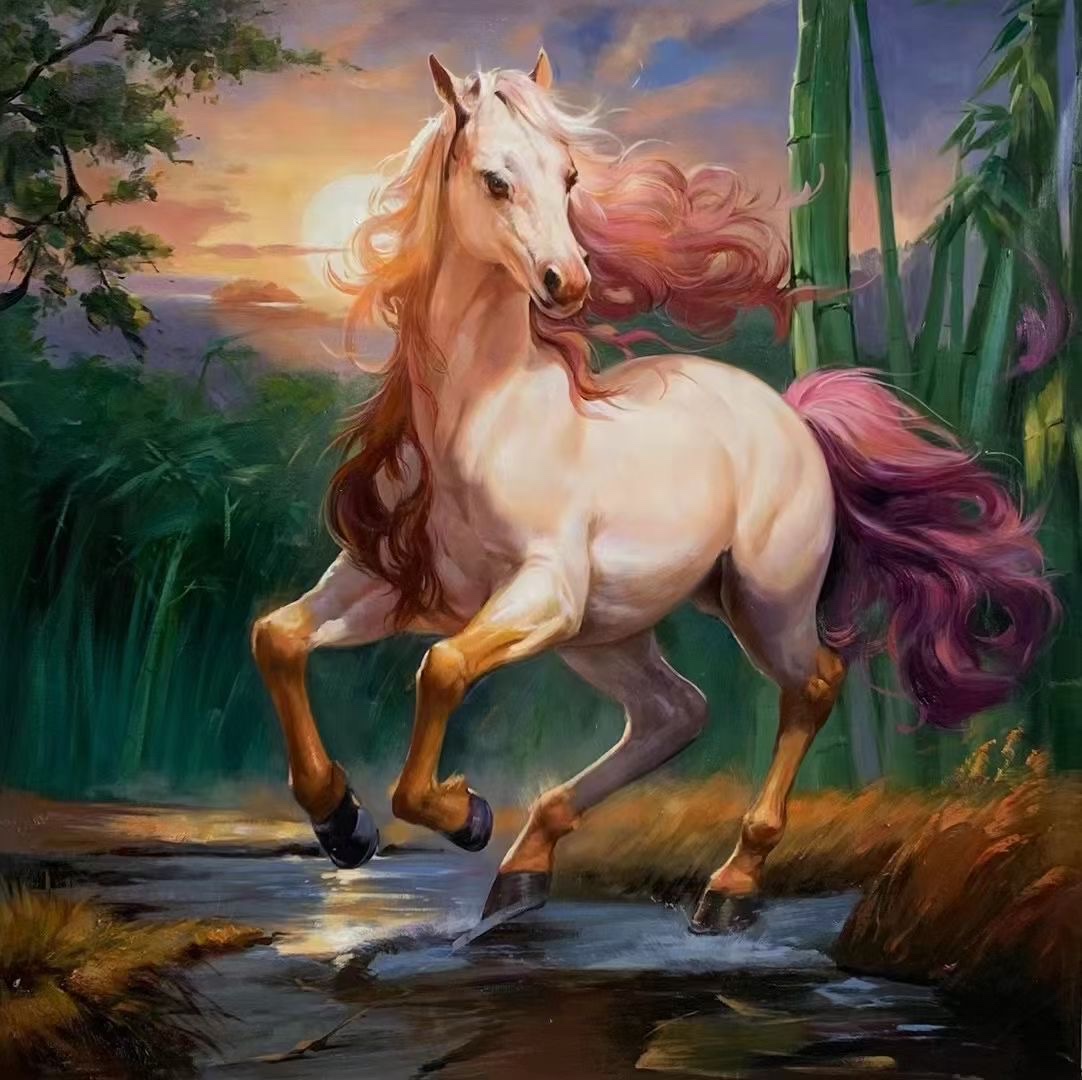 手绘油画骏马图客厅大气马到成功装饰画动物竖版入户玄关走廊挂画油画墙面装饰，沙发背景画墙面装饰，沙发背景画油画油画油画详情图2