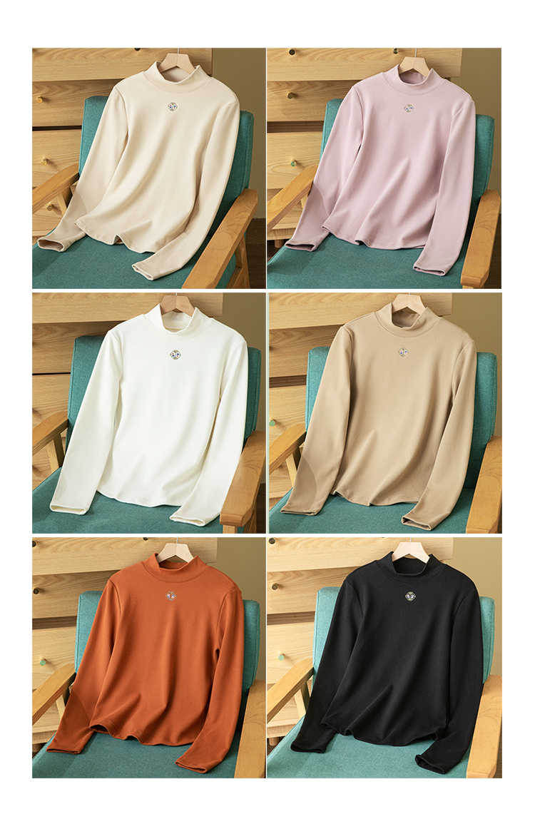 The United States Empire 2565 National Style In The Lead Women's Base Shirt National Style Embroidery Silk Warm Base Shirt High Elastic Warm All Matching Top undefined