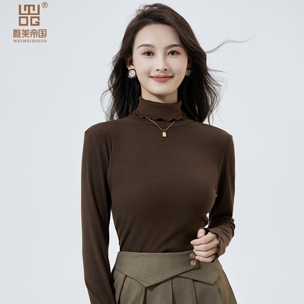 The American Empire 3618 Silk Cashmere Wooden Ear Side High Elastic Base Shirt In High Collar Temperament All Match Women's Thermal Clothing