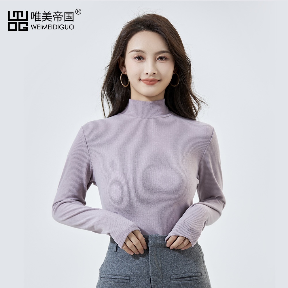 Empire 3611 Silk Cashmere Vertical Strip Thermostatic Coat High Elastic Soft Waxy Autumn And Winter Half High Neck Women's Base Shirt
