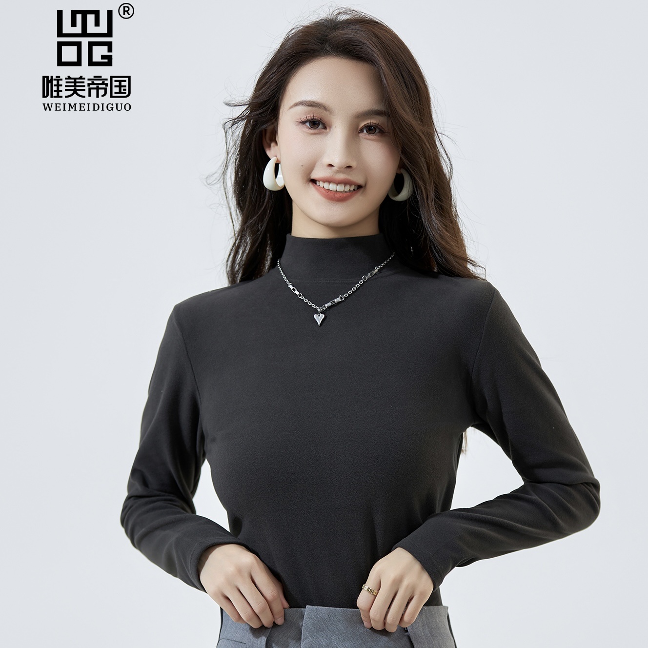 Empire 3612 Silk Cashmere Plain Thermostatic Clothing Mid-Collar High Elastic Comfortable Women's Thermal Underwear Base Shirt details Picture