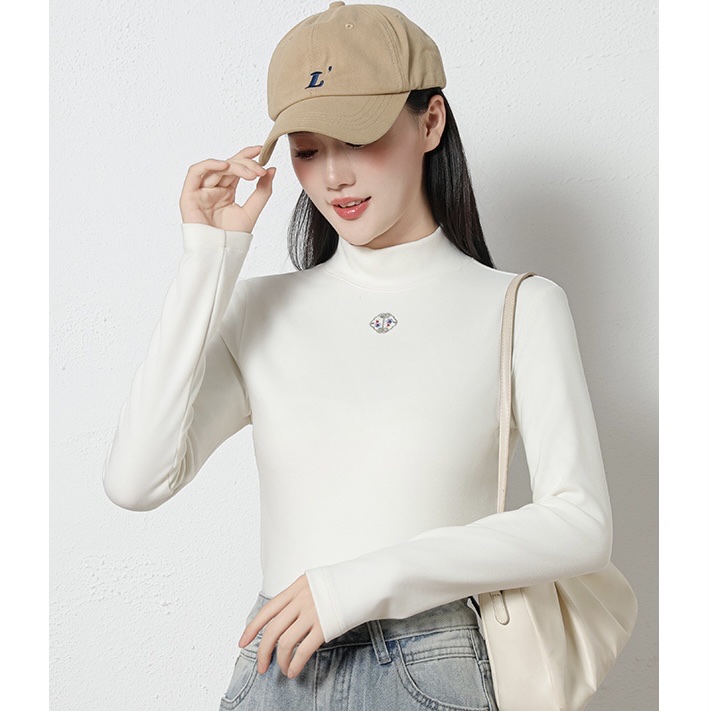 The United States Empire 2565 National Style In The Lead Women's Base Shirt National Style Embroidery Silk Warm Base Shirt High Elastic Warm All Matching Top Specification drawing