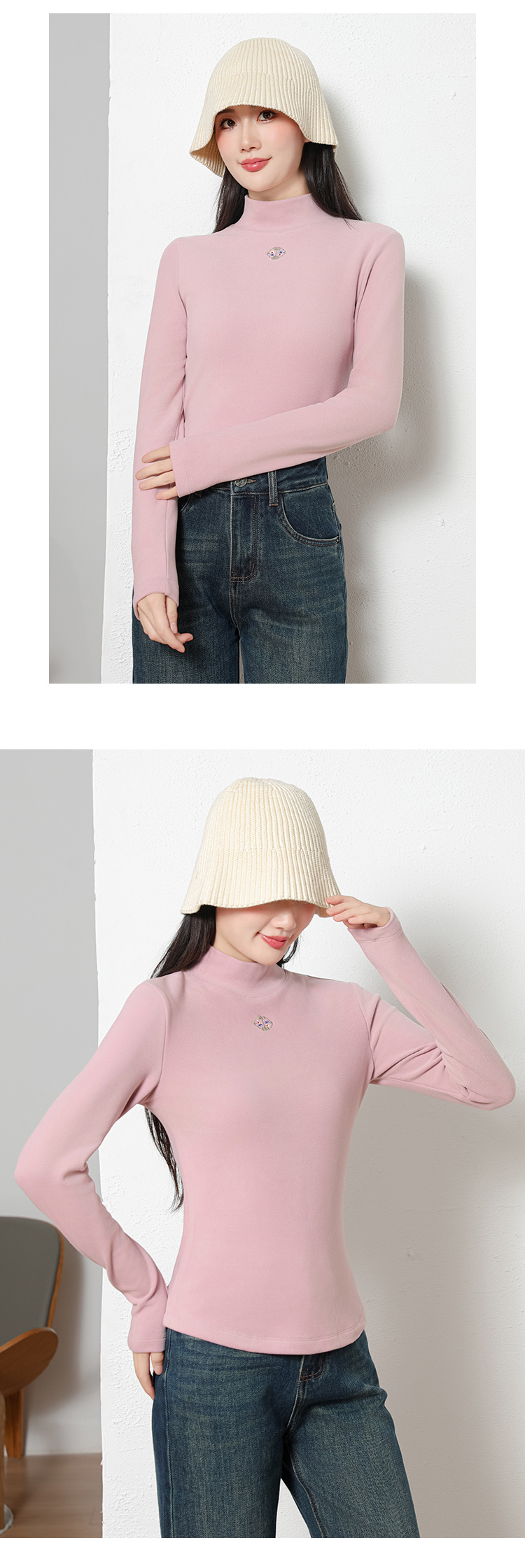 The United States Empire 2565 National Style In The Lead Women's Base Shirt National Style Embroidery Silk Warm Base Shirt High Elastic Warm All Matching Top undefined