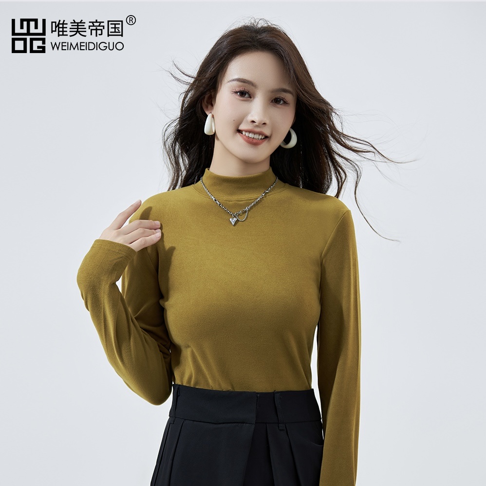 Empire 3612 Silk Cashmere Plain Thermostatic Clothing Mid-Collar High Elastic Comfortable Women's Thermal Underwear Base Shirt