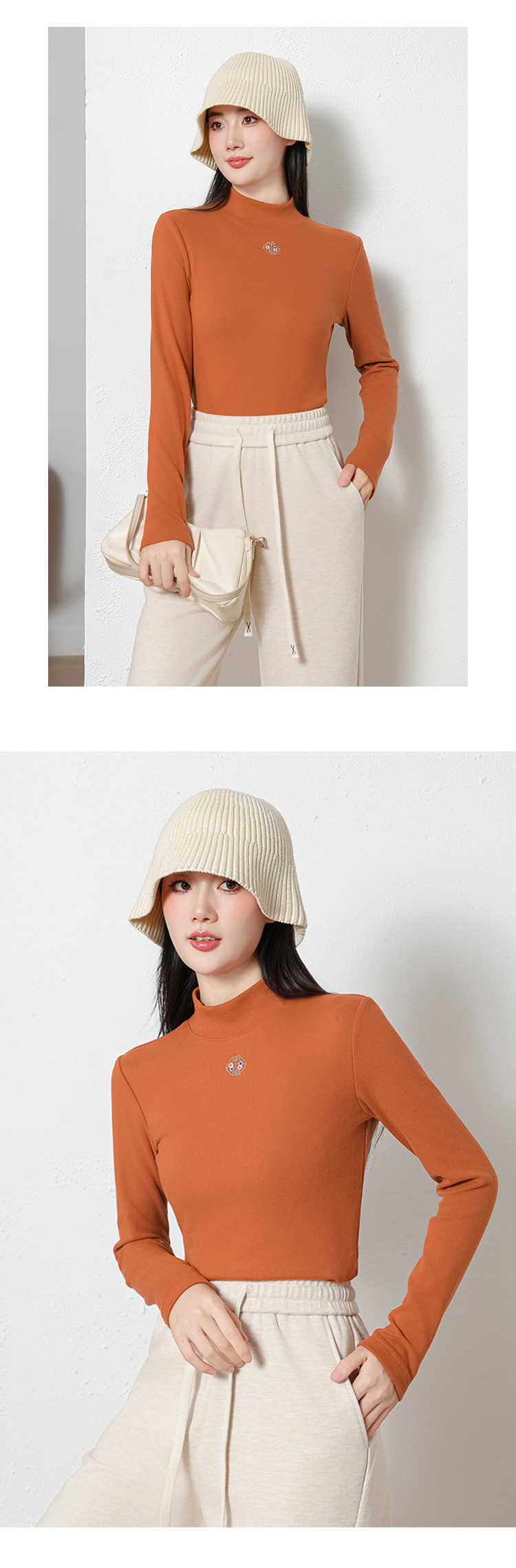 The United States Empire 2565 National Style In The Lead Women's Base Shirt National Style Embroidery Silk Warm Base Shirt High Elastic Warm All Matching Top undefined