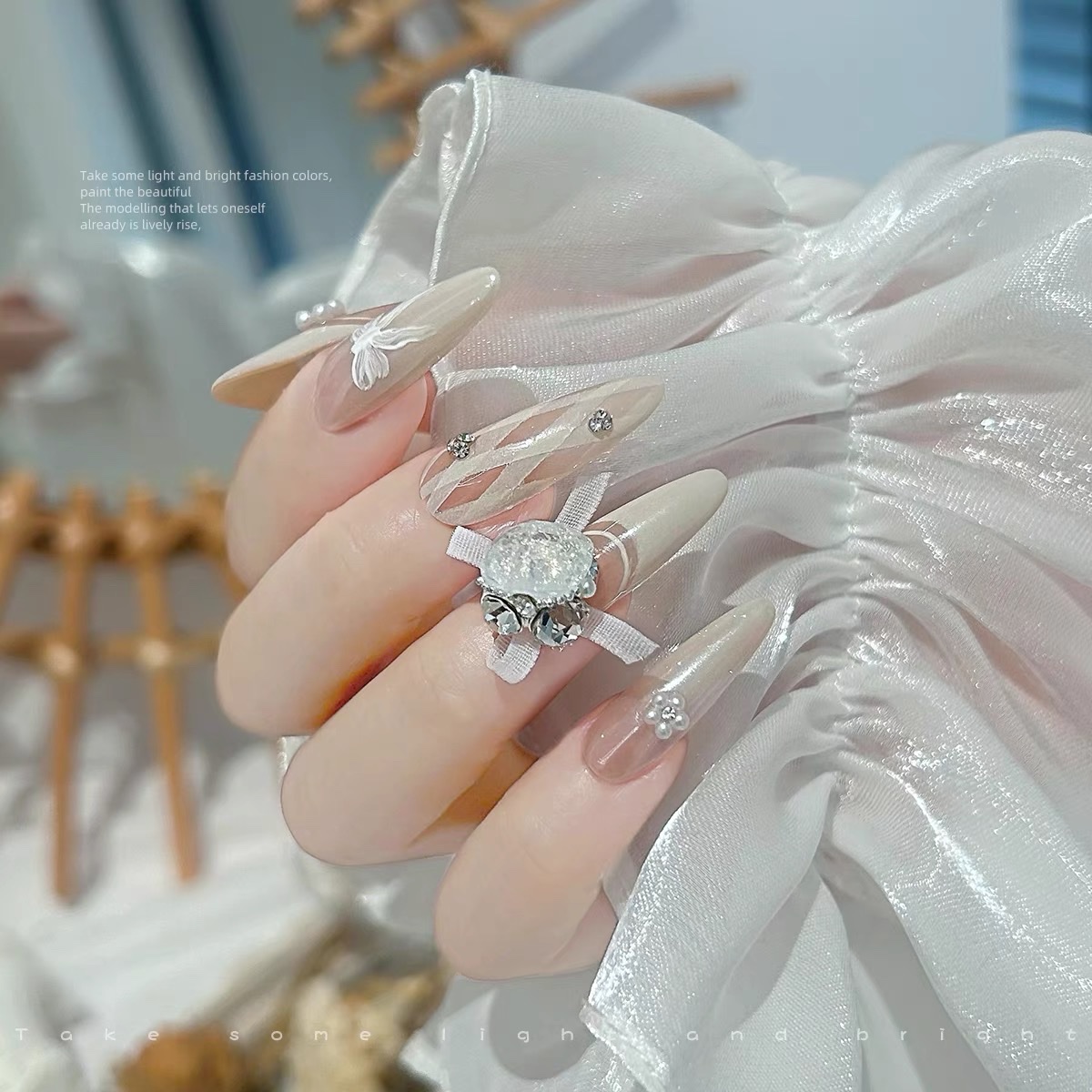 网红欧根纱蝴蝶结堆钻美甲饰品钻雾面粉玉透色碎冰花鸽子蛋冰糖钻详情图7