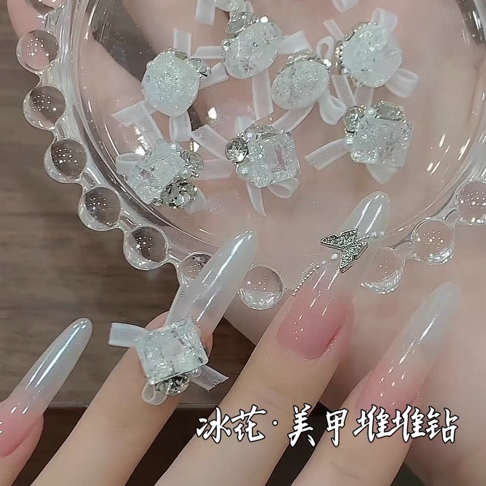 网红欧根纱蝴蝶结堆钻美甲饰品钻雾面粉玉透色碎冰花鸽子蛋冰糖钻详情图3