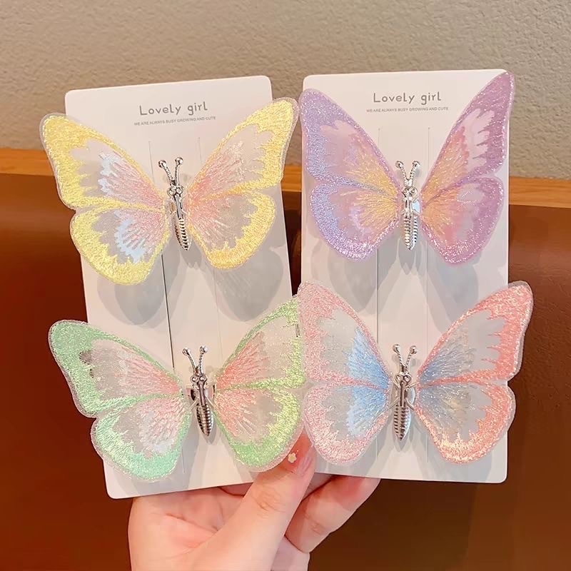 Children's moving butterfly hair clips, little girls' super fairy flying wings, princess hair accessories, girls' hair clips, head accessories details Picture