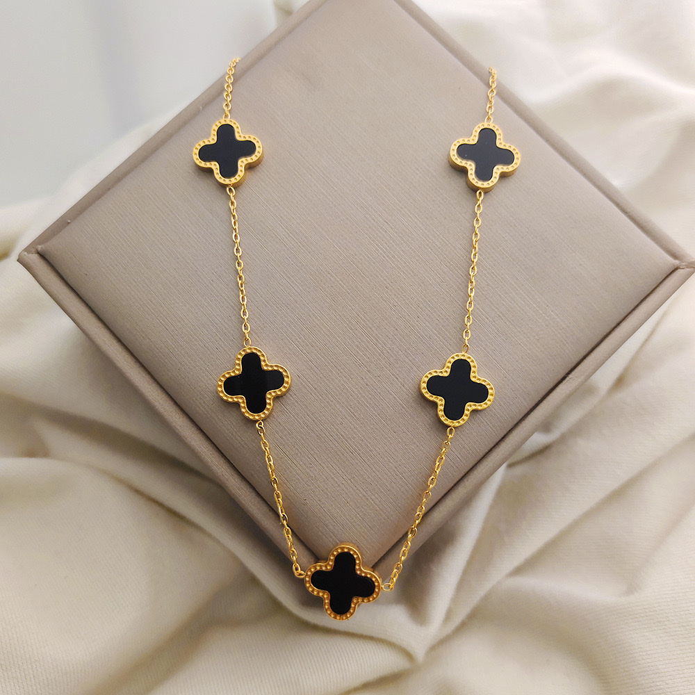 跨境爆款18k金钛钢不掉色四叶草项链贝母项链锁骨链时尚百搭设计