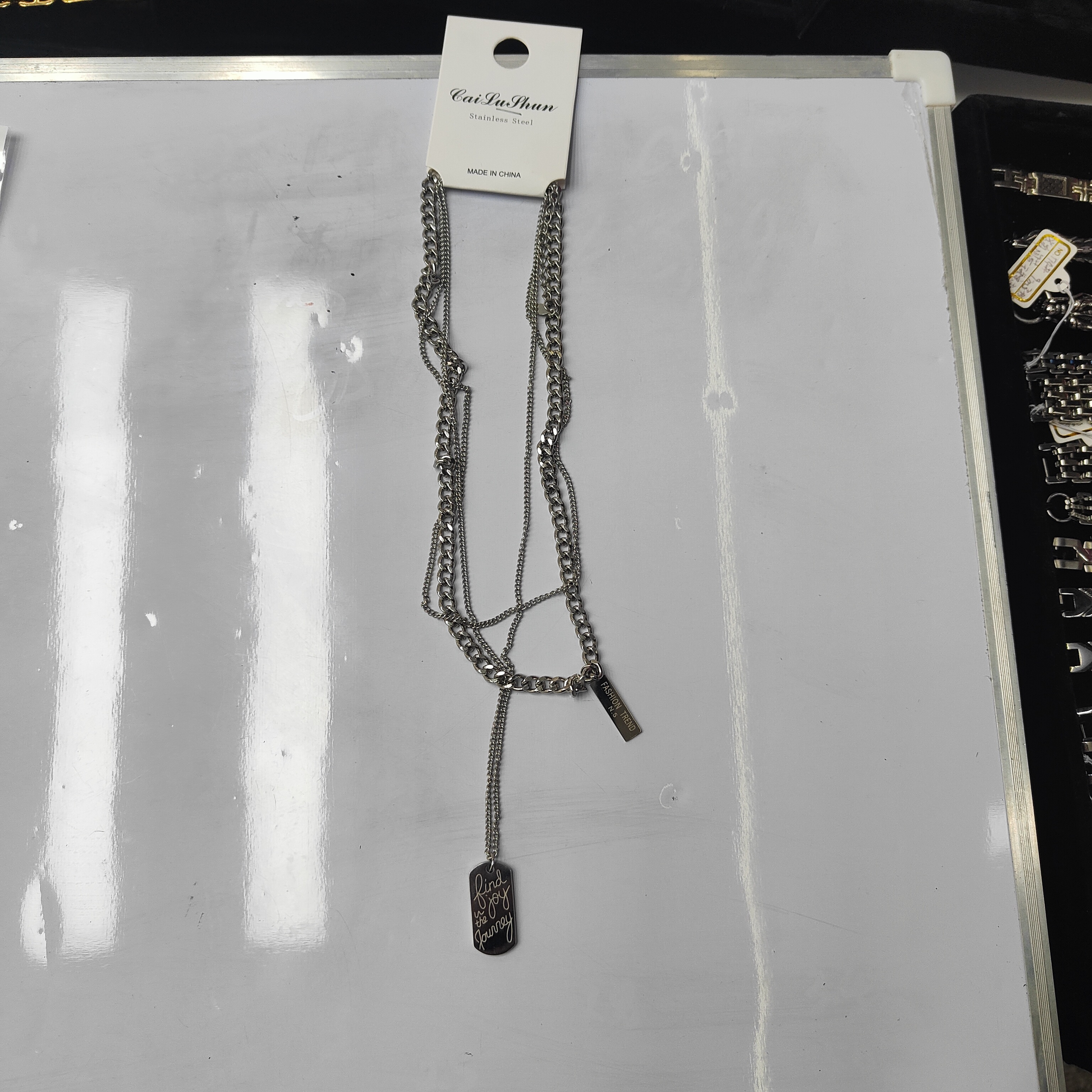 Fashionable stainless steel bestseller double-layer stacked English letter square pendant necklace, unisex chain suitable for both men and women detail image 3