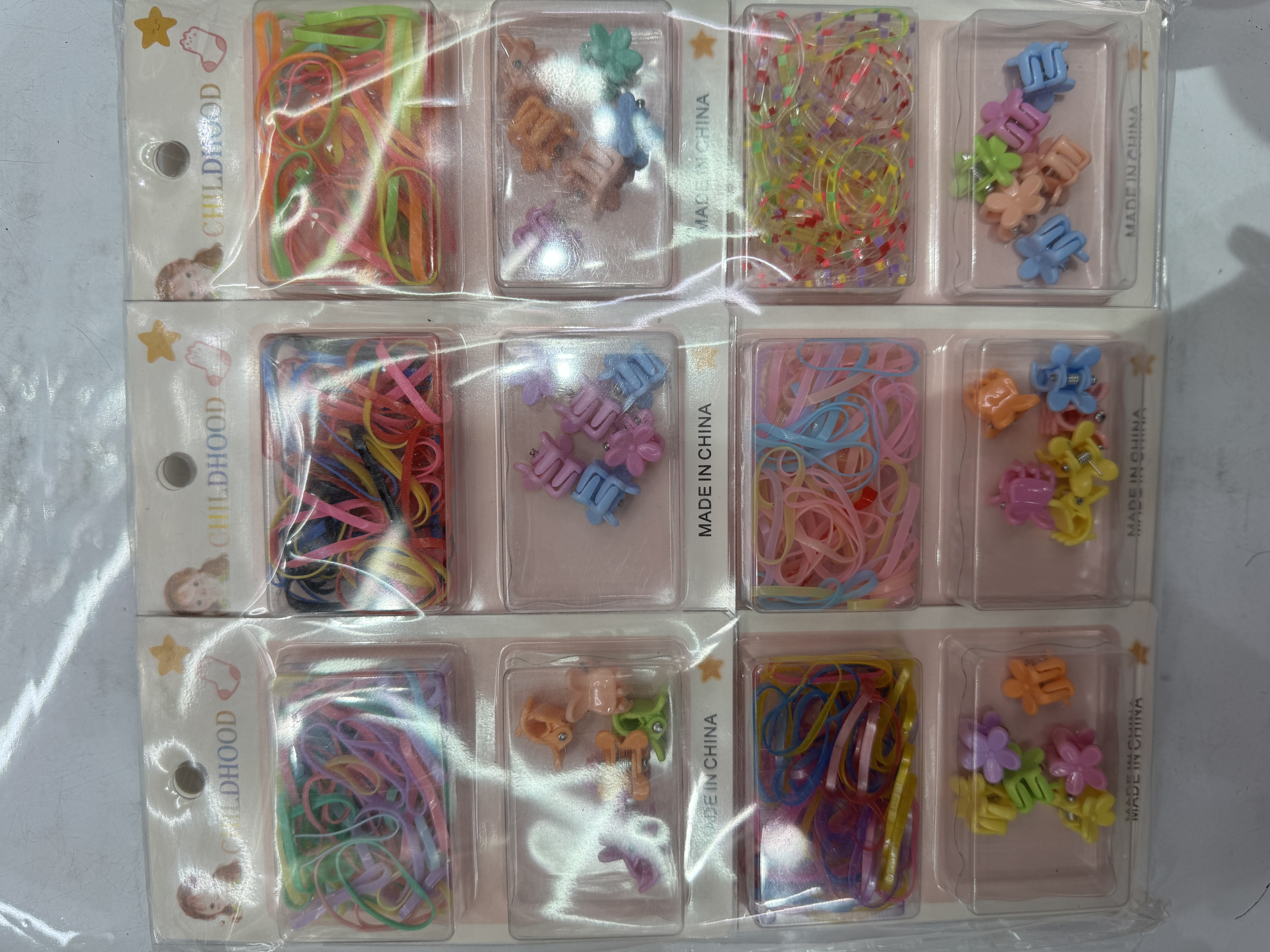 阳阳饰品2024年新款韩版时尚潮流儿童套餐组合混款爪子头绳头饰白底实物图