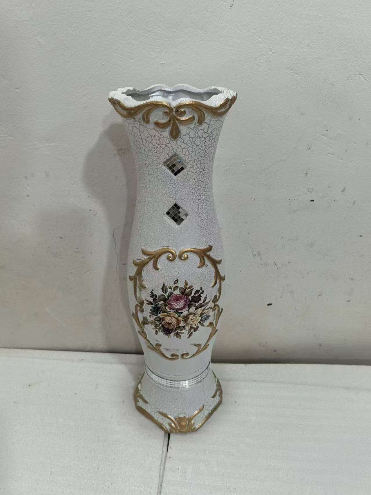 落地高花瓶大号陶瓷菱镁摆件客厅干花插花家居白色现代简约玄关插花 摆设陶瓷工艺品