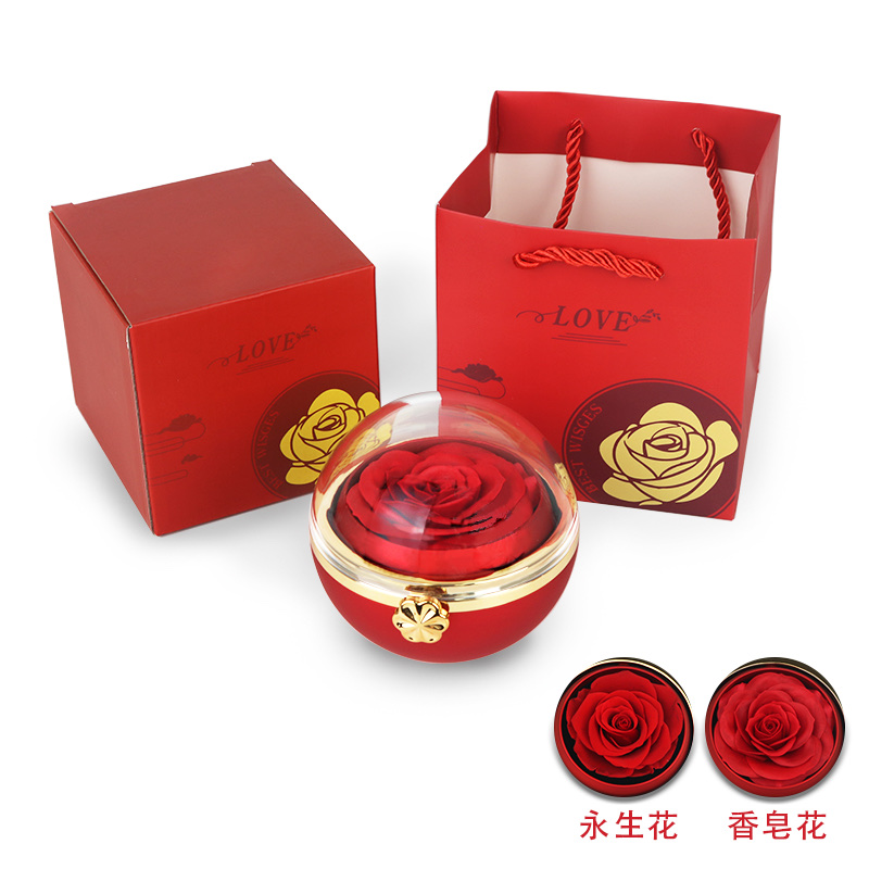 Rotating everlasting flower jewelry gift box, Valentine's Day gift packaging box, gift box Item Picture