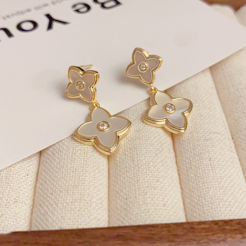 2024优雅贝壳四叶花耳坠高级感独特设计时尚百搭耳环 涵饰尤品-012饰品耳饰