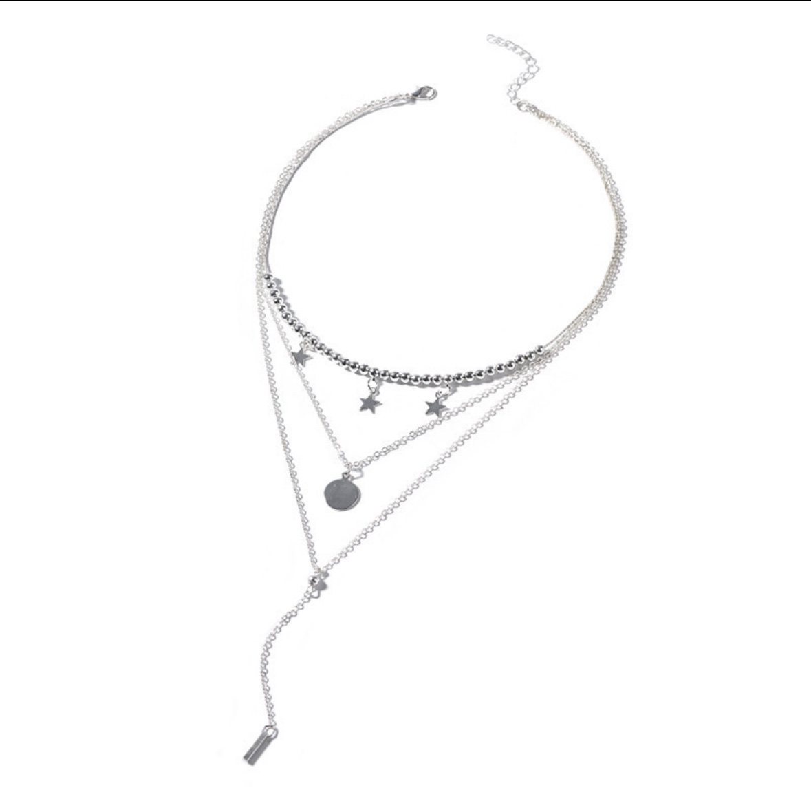 欧美跨境饰品女士圆片o字链几何流苏吊坠波西米亚风星星珠链项链 外贸进出口项链项链珍珠项链饰品详情图2