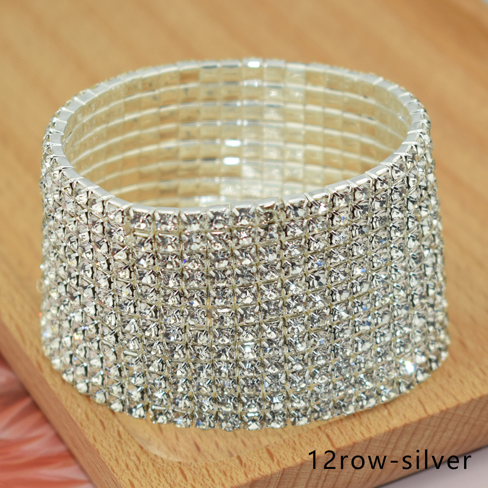 The multi-row water diamond exaggerated Internet celebrity bracelet is a simple and versatile Korean version with multiple rows of elastic bracelets detail image 13