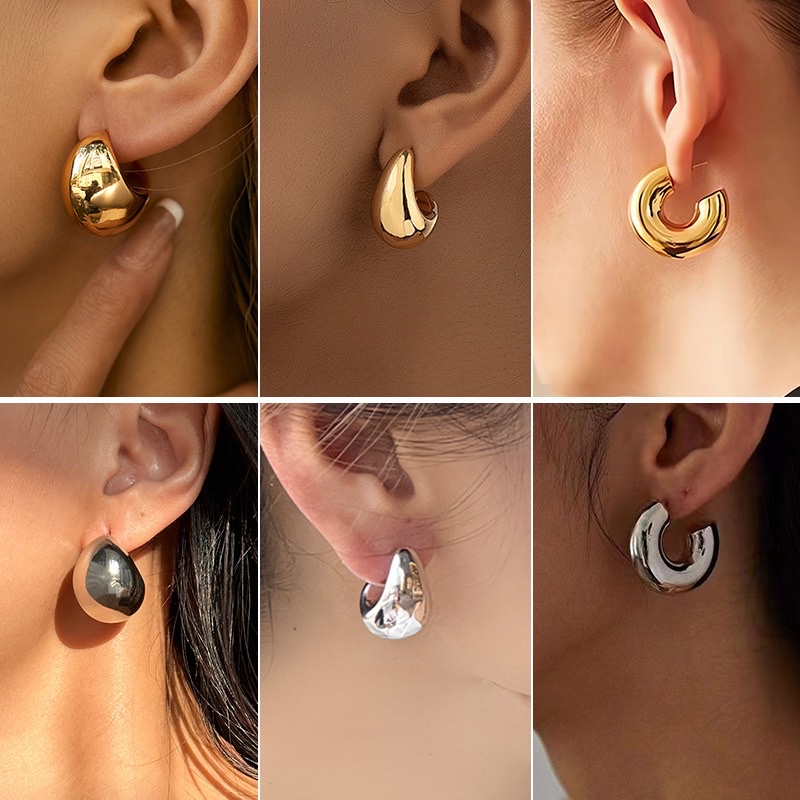欧美潮流轻奢复古高级感C形水滴耳环女耳饰圆圈耳环耳耳环