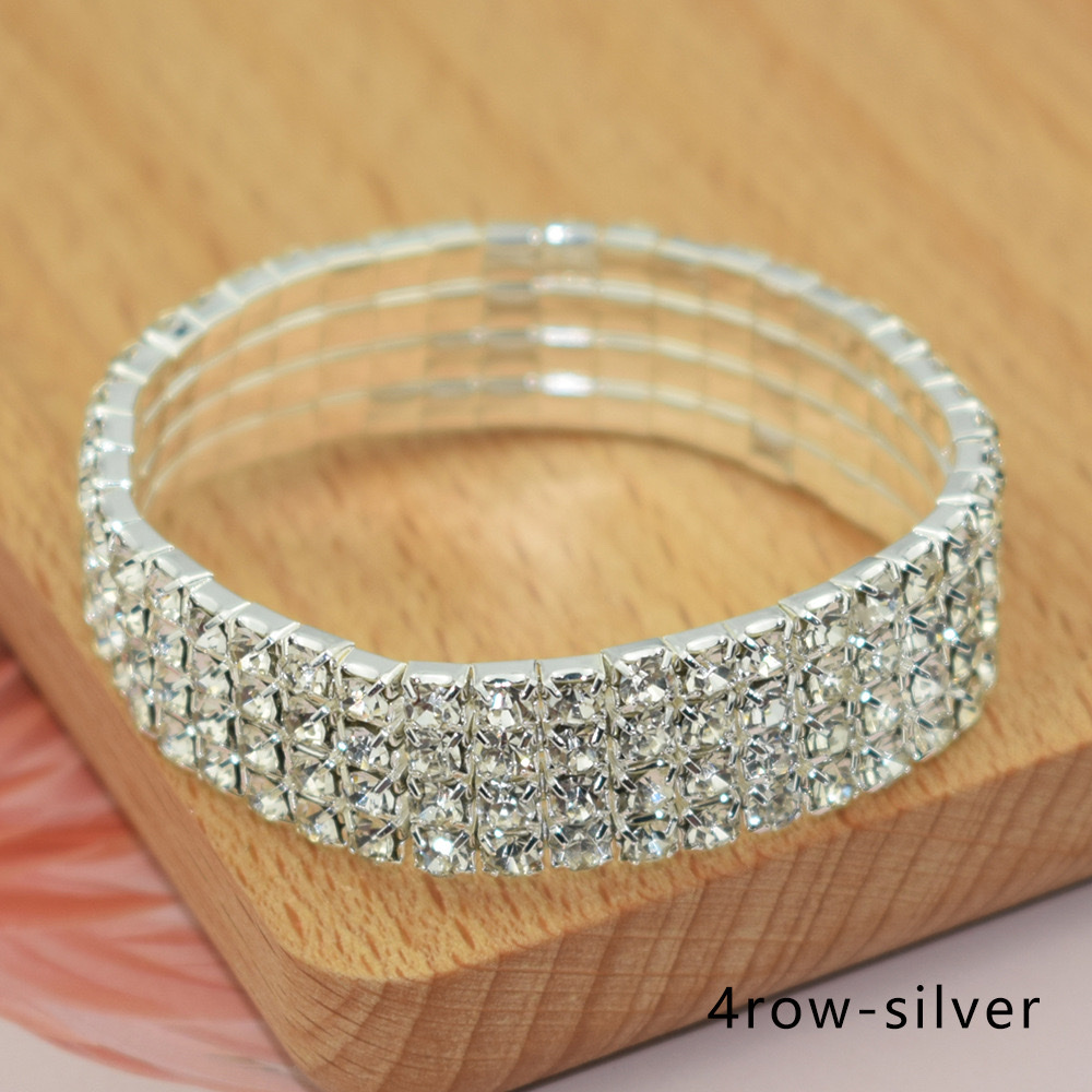 The multi-row water diamond exaggerated Internet celebrity bracelet is a simple and versatile Korean version with multiple rows of elastic bracelets detail image 6