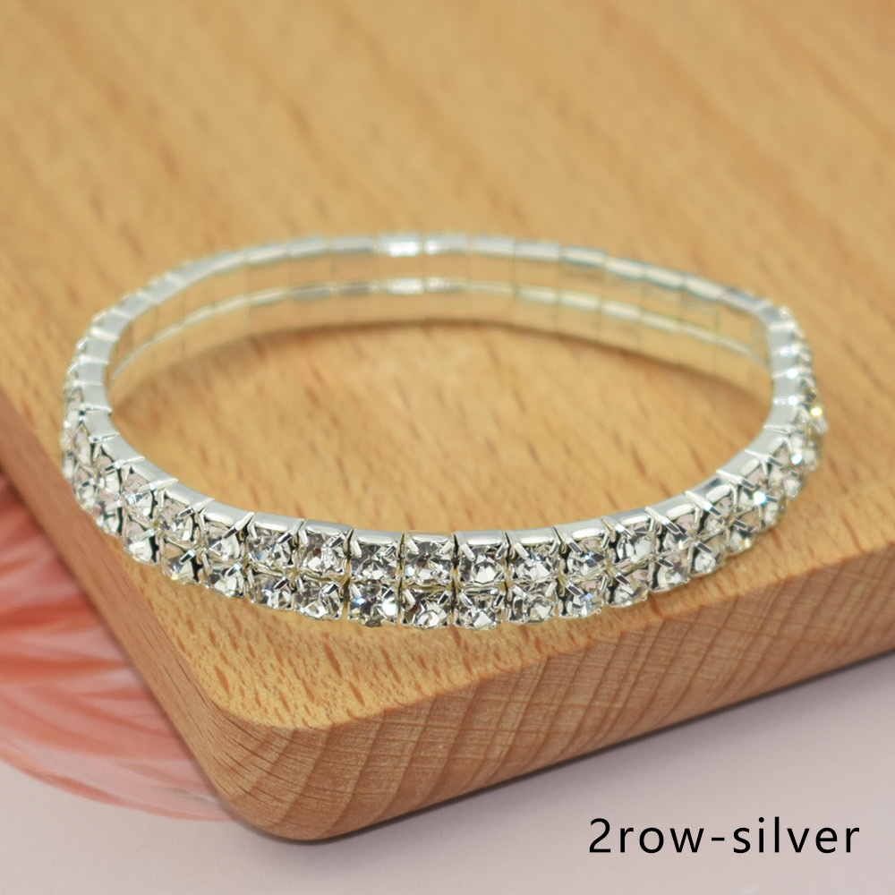 The multi-row water diamond exaggerated Internet celebrity bracelet is a simple and versatile Korean version with multiple rows of elastic bracelets detail image 4