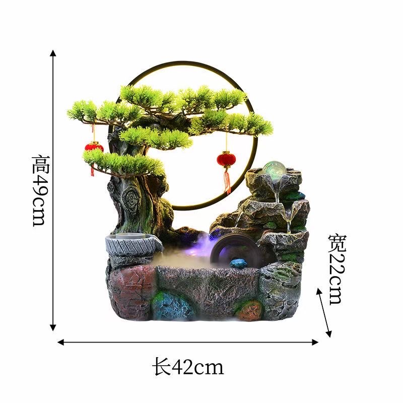 树脂流水盆景水晶球LED灯家居摆设空气加湿水轮台式盆景详情图3