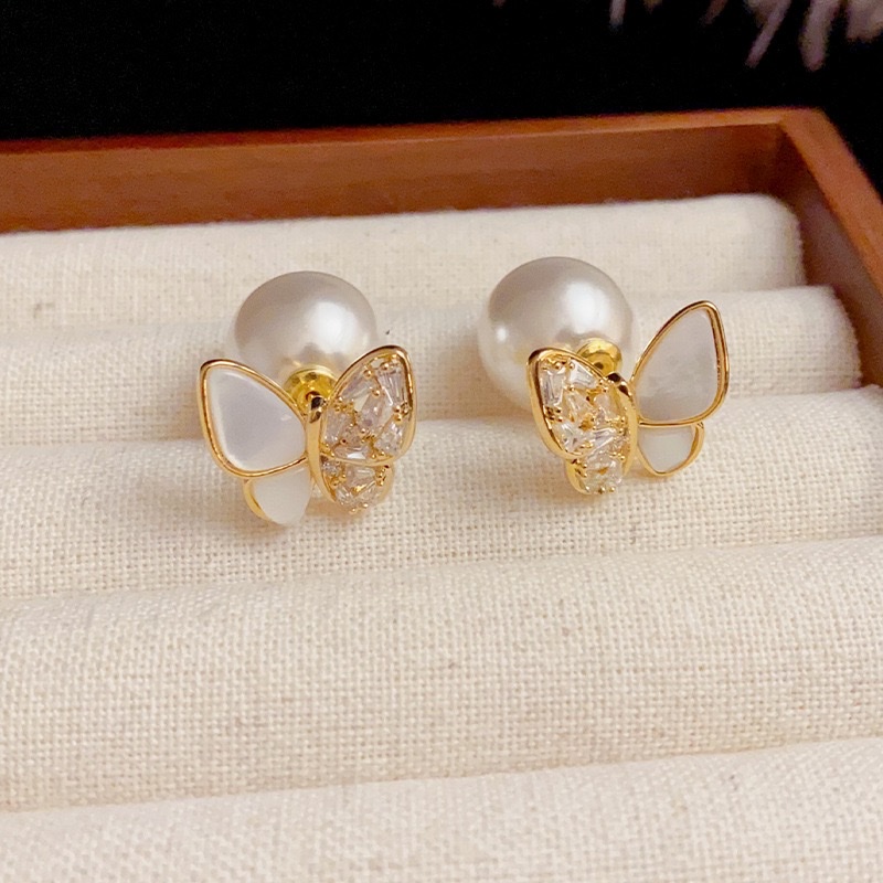 甜美气质蝴蝶贝母珍珠两戴款耳环轻奢网红爆款百搭耳环详情图5