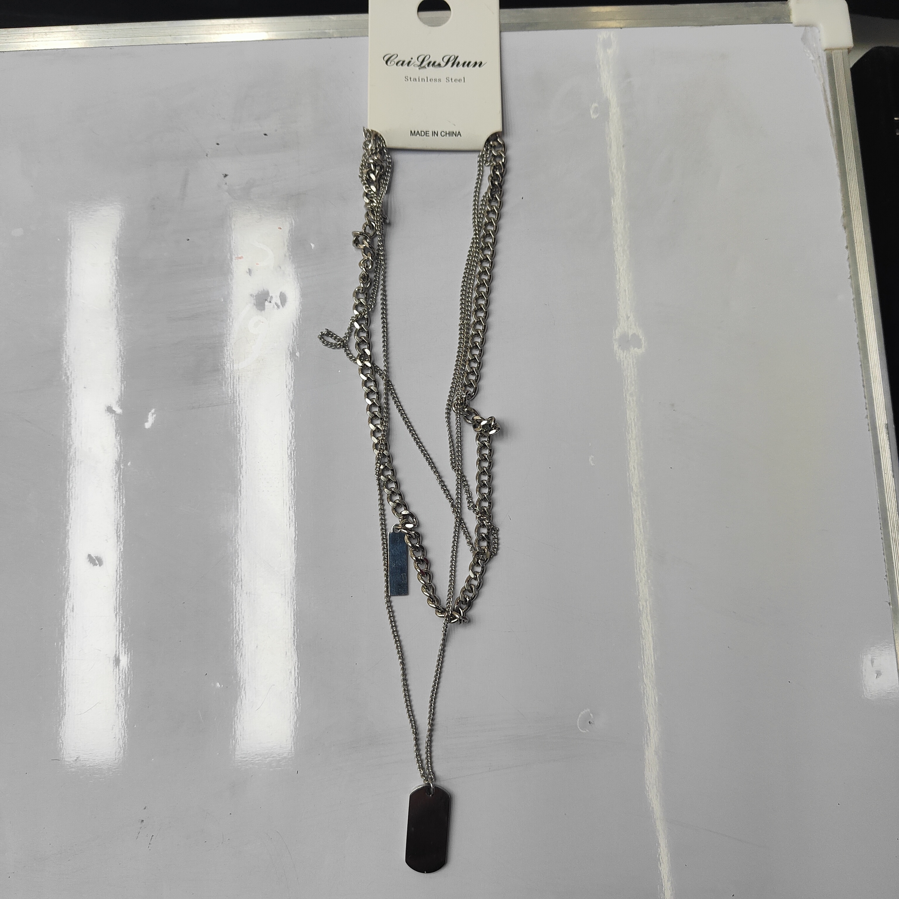Fashionable stainless steel bestseller double-layer stacked English letter square pendant necklace, unisex chain suitable for both men and women detail image 4