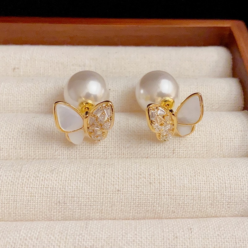 甜美气质蝴蝶贝母珍珠两戴款耳环轻奢网红爆款百搭耳环详情图7