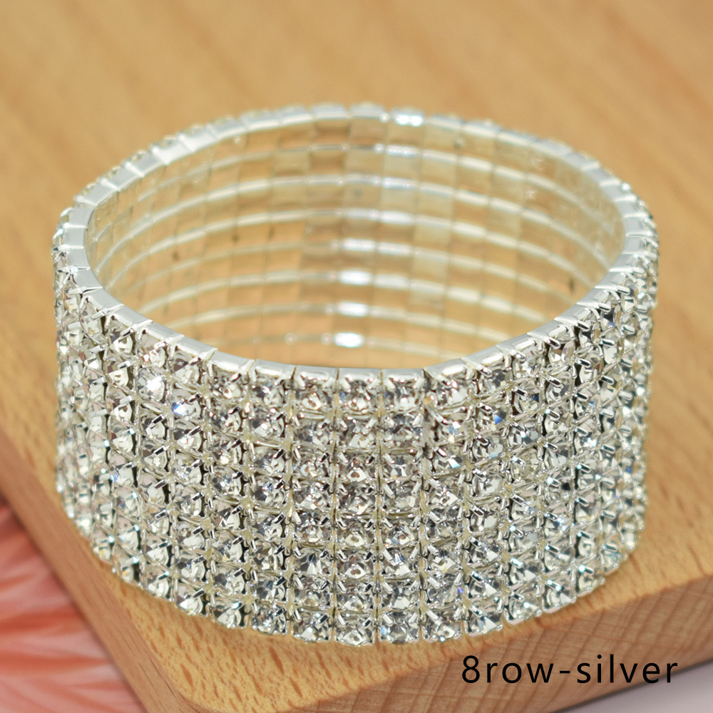 The multi-row water diamond exaggerated Internet celebrity bracelet is a simple and versatile Korean version with multiple rows of elastic bracelets detail image 11