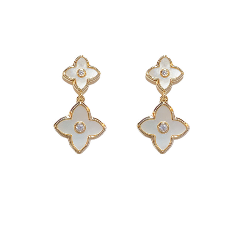 2024优雅贝壳四叶花耳坠高级感独特设计时尚百搭耳环 涵饰尤品-012饰品耳饰白底实物图