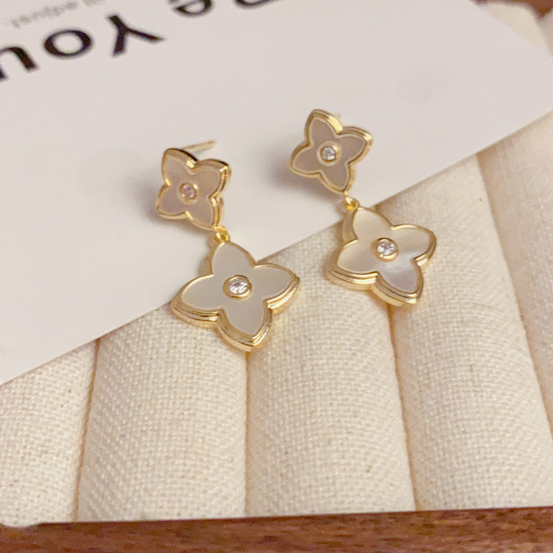 2024优雅贝壳四叶花耳坠高级感独特设计时尚百搭耳环 涵饰尤品-012饰品耳饰细节图
