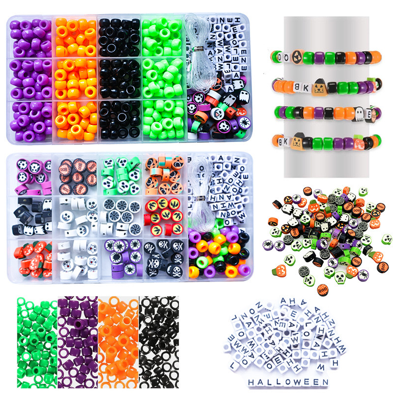 跨境万圣节软陶珠串珠diy材料包桶珠小马朱手链穿珠饰品配件珠子 白底实物图