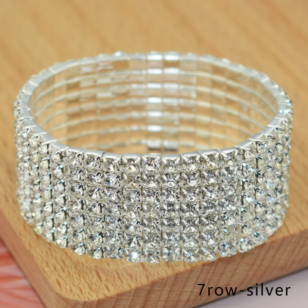 The multi-row water diamond exaggerated Internet celebrity bracelet is a simple and versatile Korean version with multiple rows of elastic bracelets detail image 9