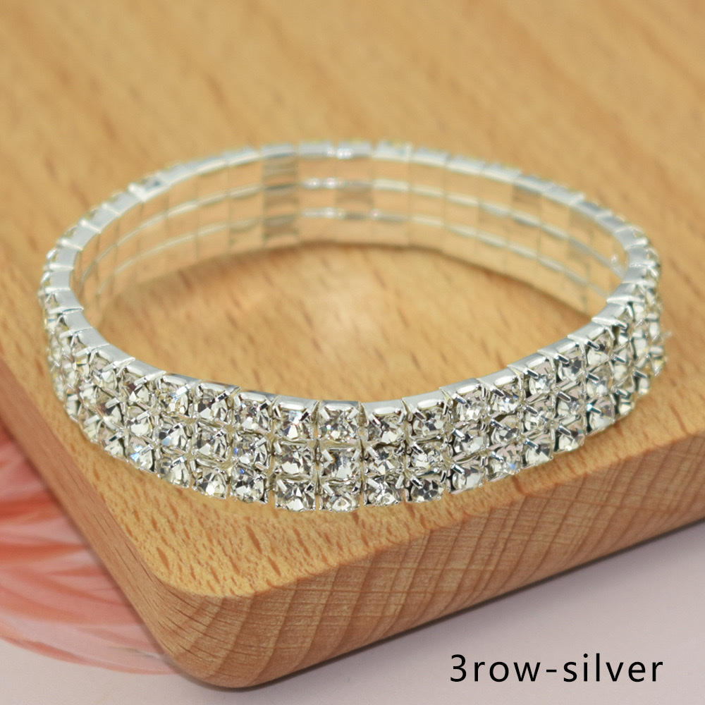 The multi-row water diamond exaggerated Internet celebrity bracelet is a simple and versatile Korean version with multiple rows of elastic bracelets detail image 5