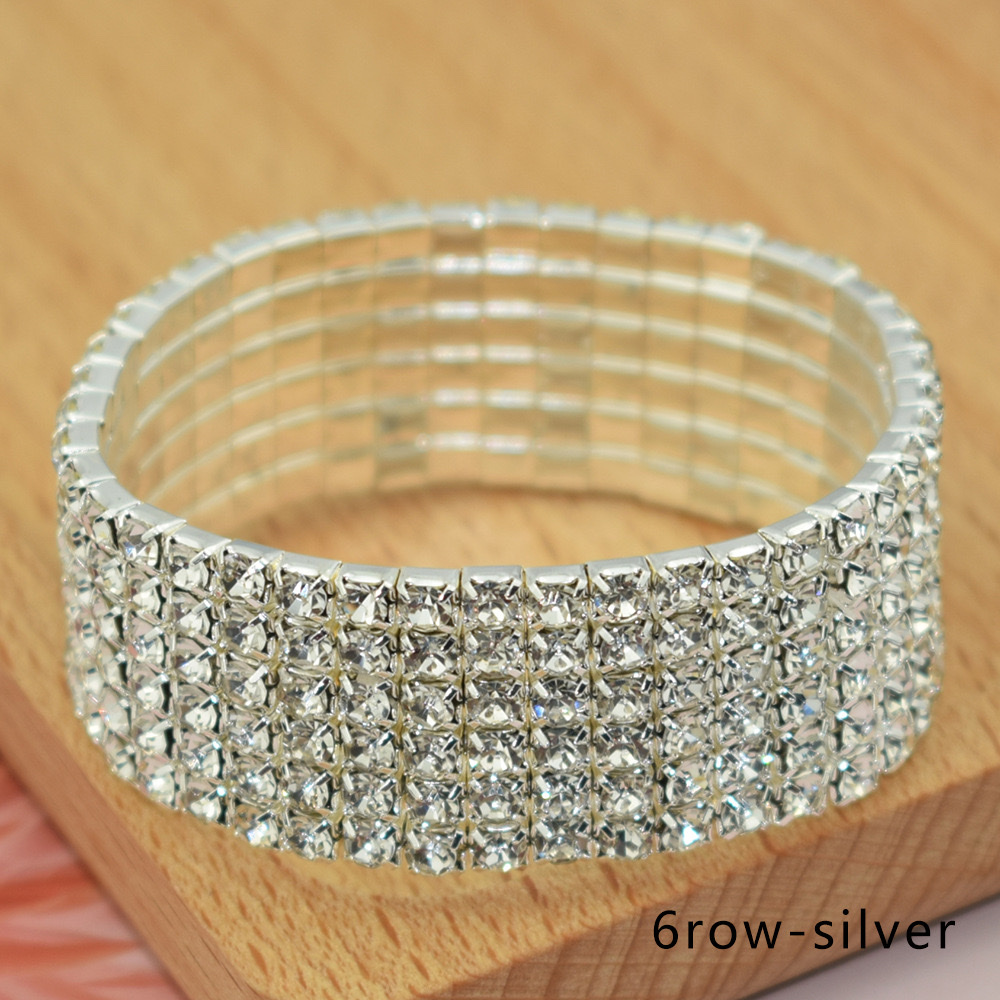The multi-row water diamond exaggerated Internet celebrity bracelet is a simple and versatile Korean version with multiple rows of elastic bracelets detail image 8