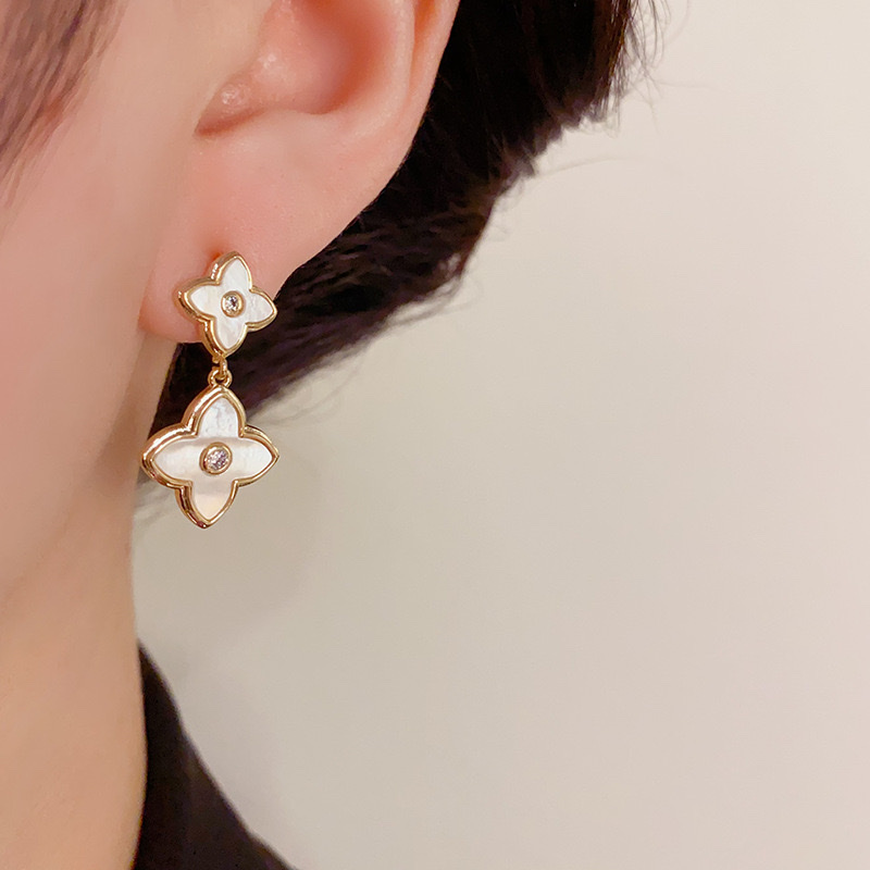 2024优雅贝壳四叶花耳坠高级感独特设计时尚百搭耳环 涵饰尤品-012饰品耳饰产品图