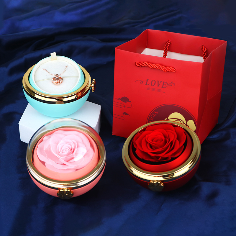 Rotating everlasting flower jewelry gift box, Valentine's Day gift packaging box, gift box details Picture