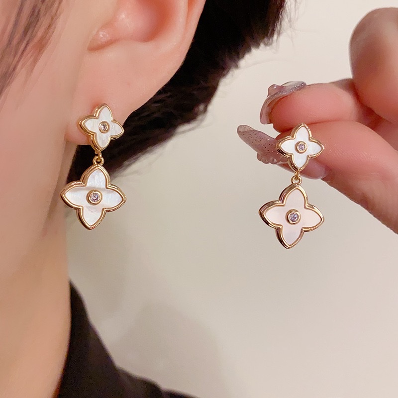2024优雅贝壳四叶花耳坠高级感独特设计时尚百搭耳环 涵饰尤品-012饰品耳饰详情图3