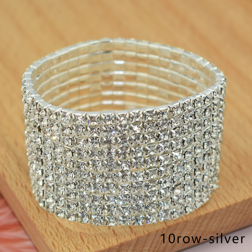 The multi-row water diamond exaggerated Internet celebrity bracelet is a simple and versatile Korean version with multiple rows of elastic bracelets detail image 14